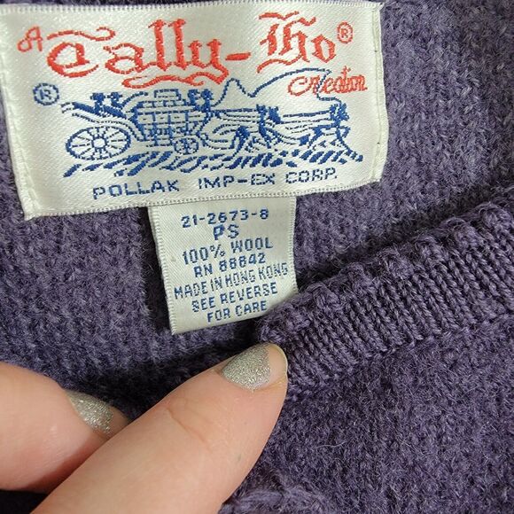 Vintage Tally Ho Boiled Wool Cardigan Sweater Jacket Purple Fair Isle Size PS - Picture 3 of 16